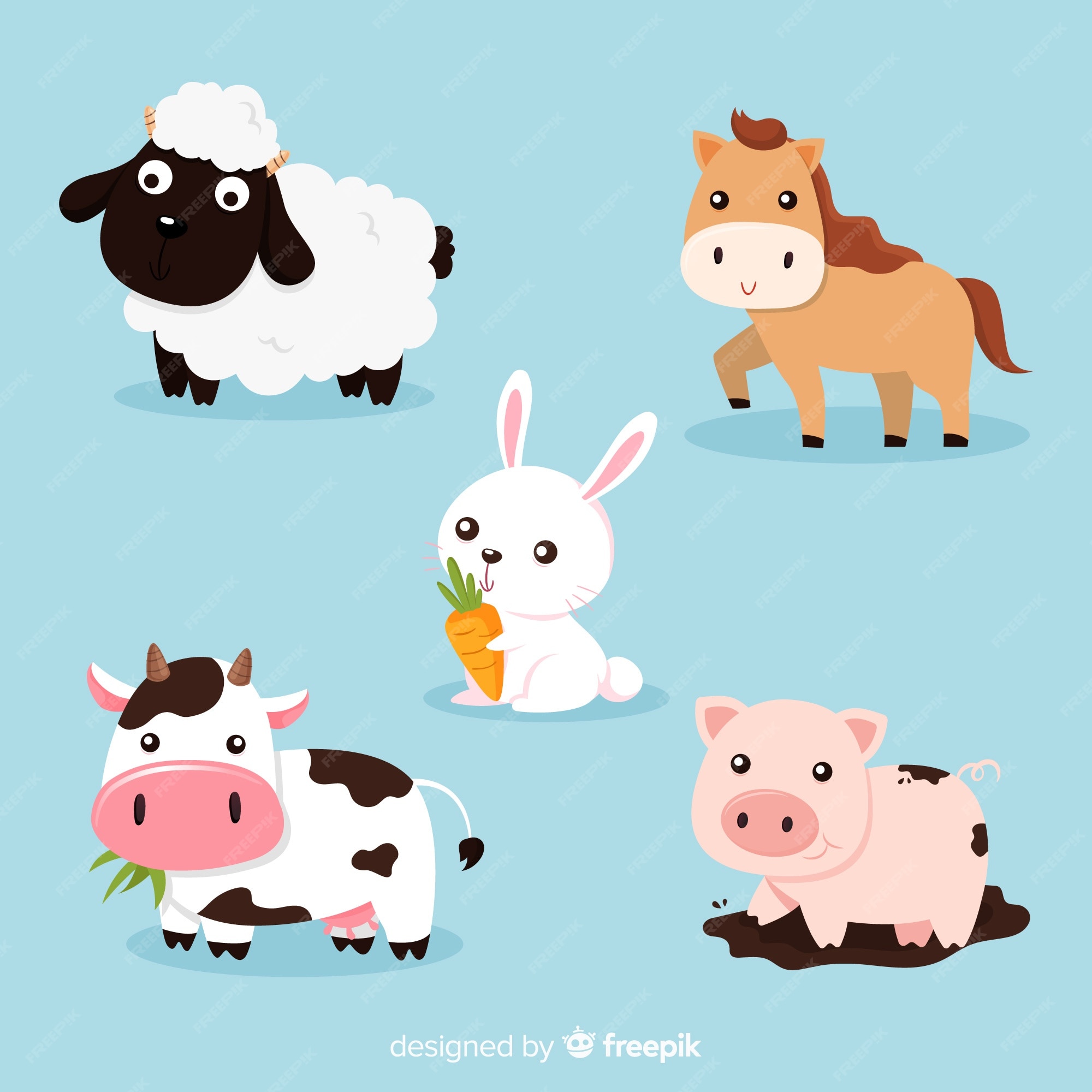 Colección de animales de granja dibujados a mano | Vector Premium