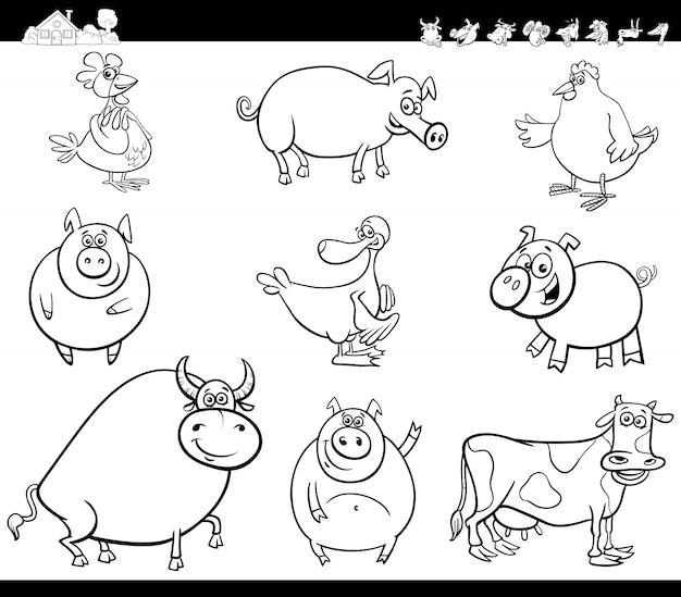 Colección de animales de granja de dibujos animados color libro