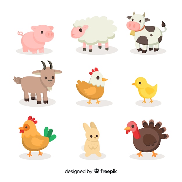 Vector colección de animales de granja en diseño plano