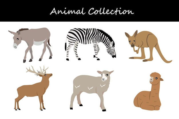 Colección de animales Ilustración vectorial de estilo plano