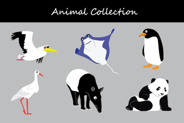 Colección de animales Ilustración vectorial de estilo plano