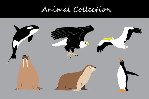 Colección de animales Ilustración vectorial de estilo plano