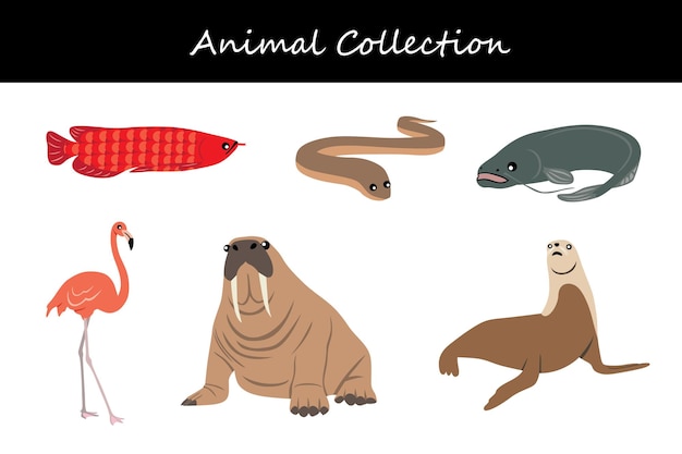 Colección de animales Ilustración vectorial de estilo plano