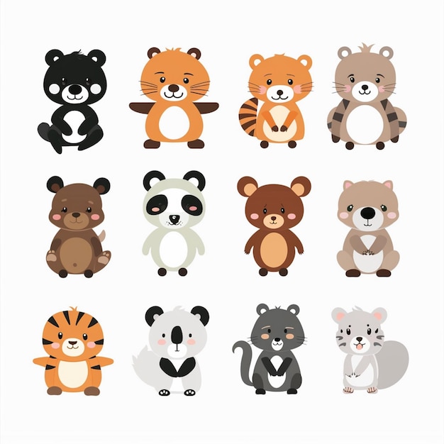 una colección de animales incluyendo uno de ellos tiene un fondo blanco