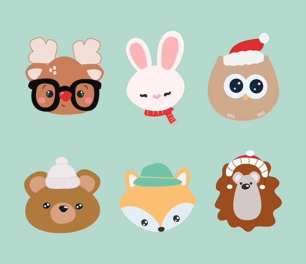 Colección de animales de invierno de diseño plano