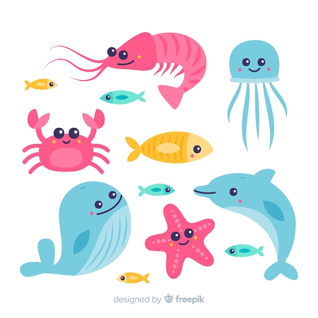 Vector colección animales marinos dibujados a mano