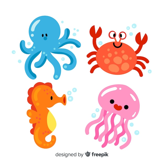 Vector colección animales marinos dibujados a mano