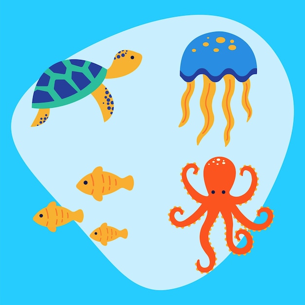 Colección de animales marinos vectoriales gratis