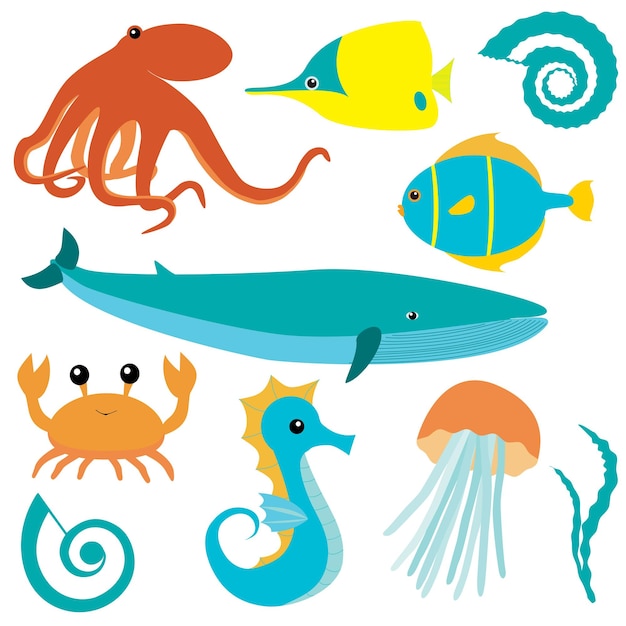 Colección de animales marinos