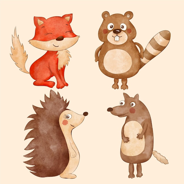 Colección de animales de otoño en acuarela