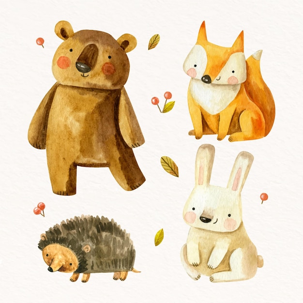 Vector colección de animales de otoño en acuarela