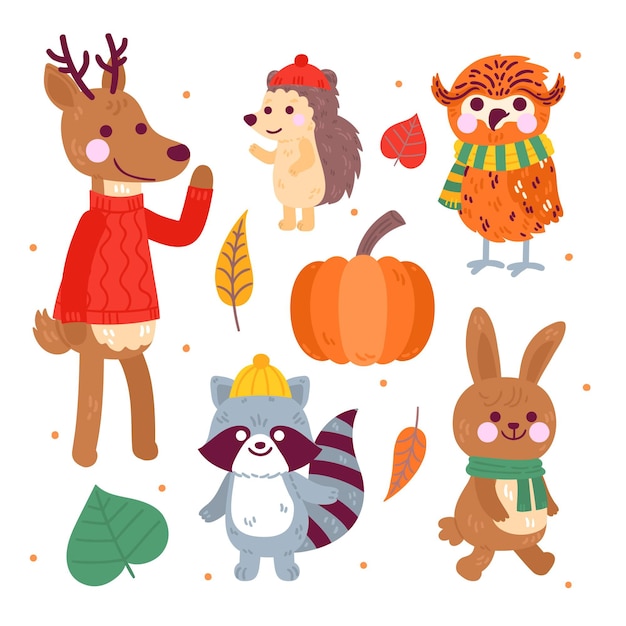 Colección de animales de otoño de dibujos animados