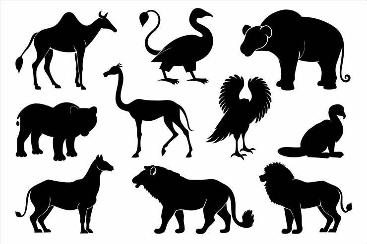 Vector una colección de animales que incluyen avestruces avestruces y un cisne
