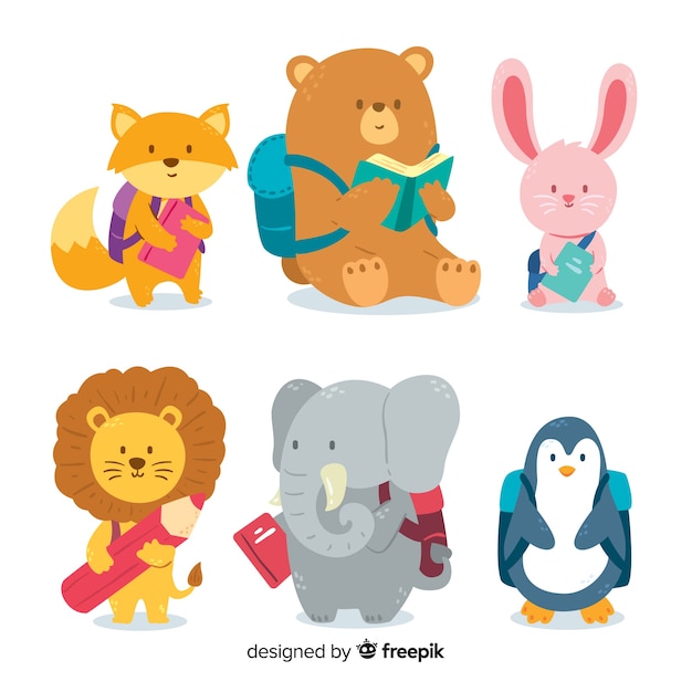 Vector colección de animales de regreso a la escuela con mochila