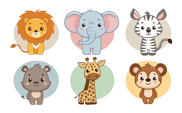 Colección de animales de safari de dibujos animados