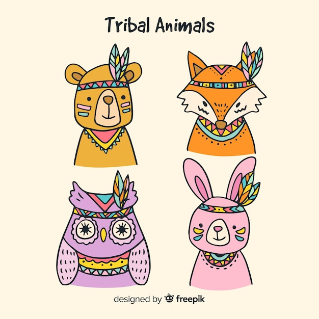 Vector colección animales tribales dibujados a mano