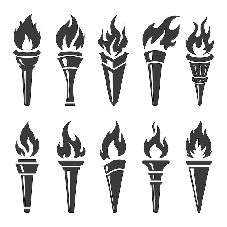 Vector colección antorcha negra con llamas