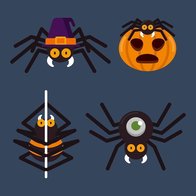 Vector colección de arañas de halloween planas