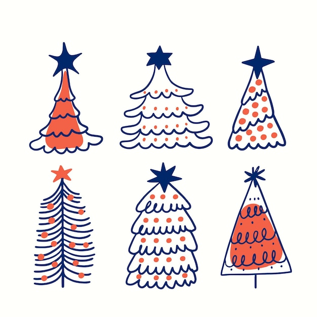 Colección arbol de navidad dibujado a mano