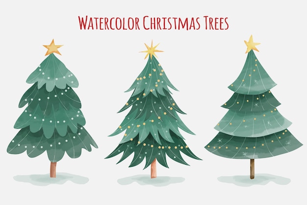 Vector colección de árbol de navidad en estilo acuarela