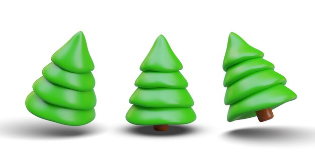 Colección de árbol de Navidad verde en diferentes posiciones