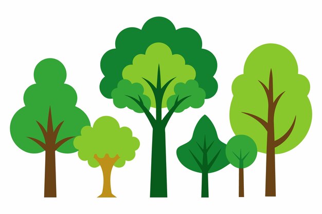 una colección de árboles de diferentes colores y formas