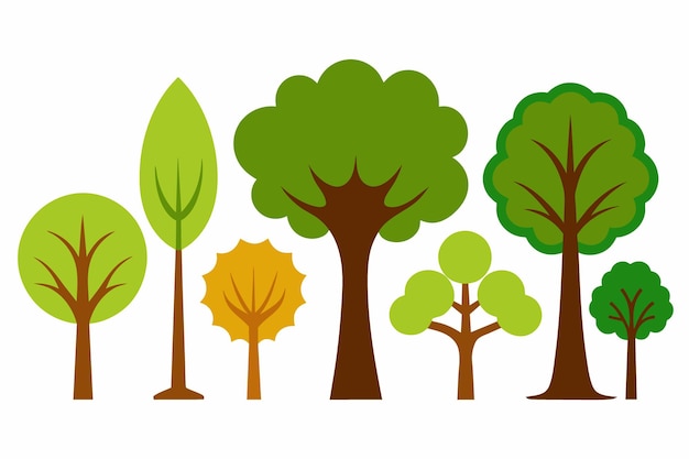 Vector una colección de árboles con diferentes colores y la palabra árbol