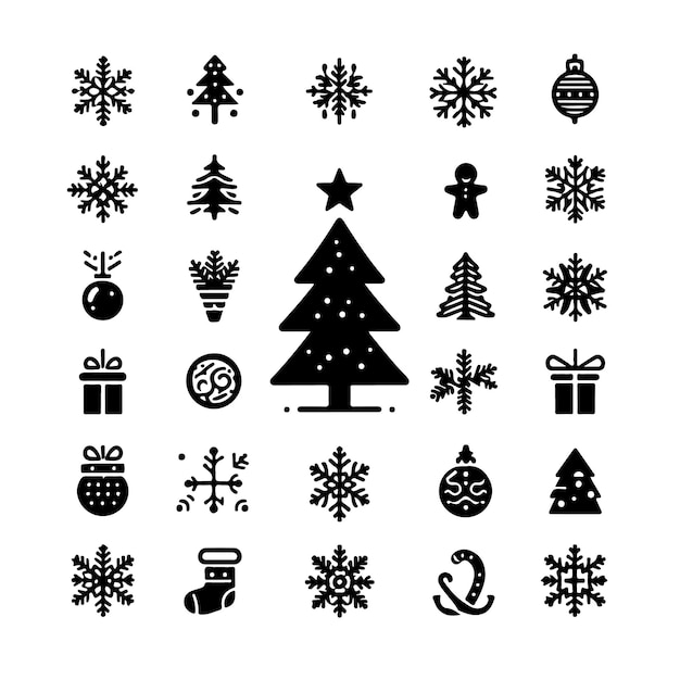 una colección de árboles de Navidad y adornos, incluido uno que tiene una estrella en él