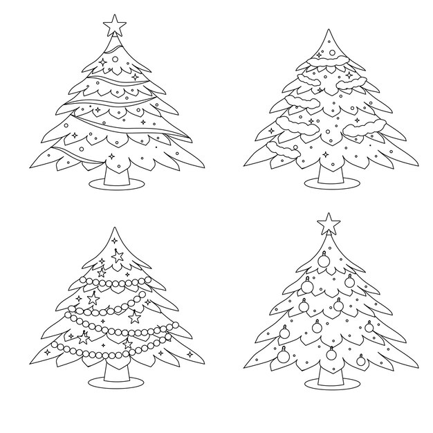 Colección de árboles de Navidad al estilo de la línea Ilustración vectorial