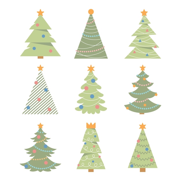 Colección de árboles de Navidad Conjunto de árboles de Navidad de vector sobre un fondo blanco