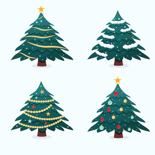 Colección de árboles de navidad de diseño plano ilustración vectorial