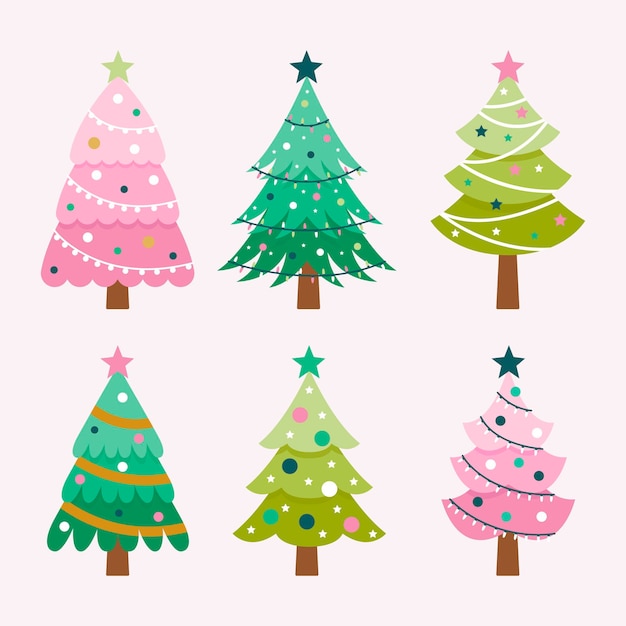 Vector colección de árboles de navidad en diseño plano