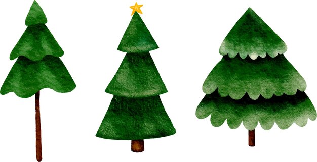 Colección de árboles de Navidad Estilo de dibujo con lápiz Ilustración infantil Un conjunto de texturas dibujadas a mano
