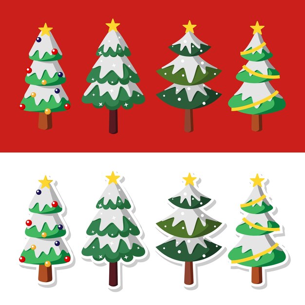 Colección de árboles de Navidad Ilustración vectorial colorida en estilo de dibujos animados