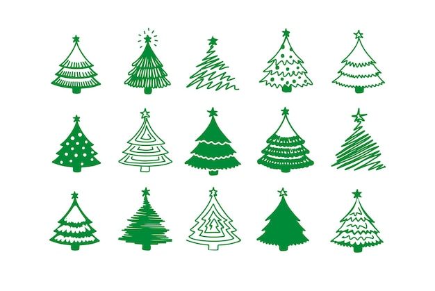 Colección de árboles de Navidad, moderno diseño plano. Iconos del árbol de Navidad doodle style.Vector