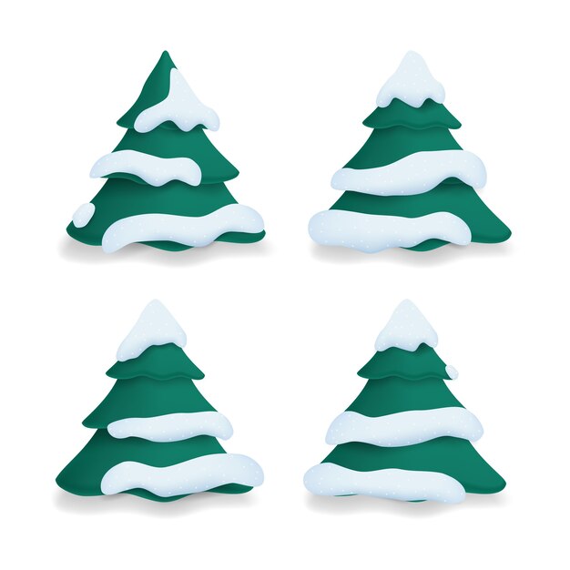 Colección de árboles de Navidad en la nieve.
