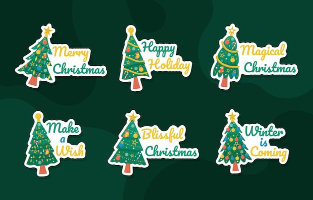 una colección de árboles de Navidad con las palabras felices vacaciones en ellos
