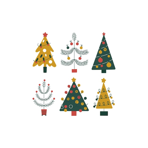 una colección de árboles de Navidad con las palabras Navidad en la parte inferior