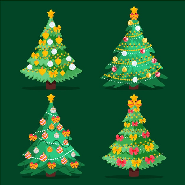 Vector colección arboles de navidad planos dibujados a mano