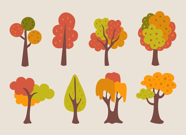 Vector colección de árboles de otoño en estilo dibujado a mano