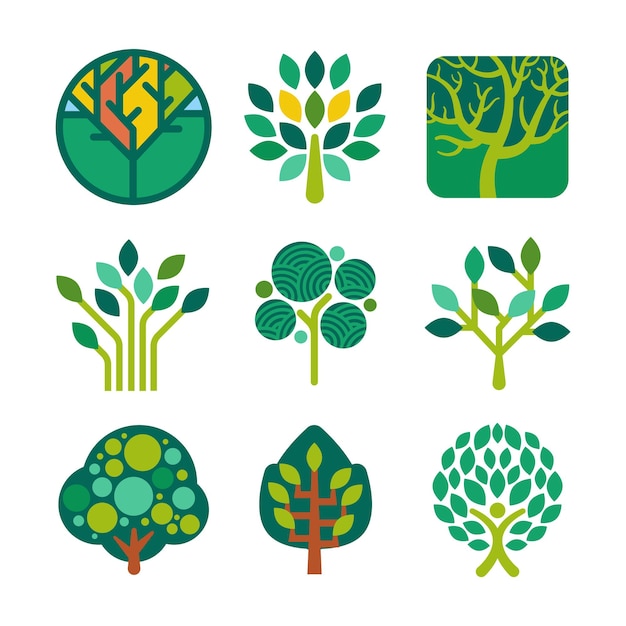 una colección de árboles y plantas con la palabra árboles