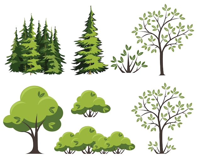 Colección de árboles verdes. Elementos para su diseño, ilustración, sitios y presentaciones.