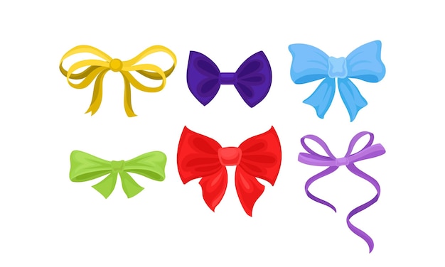 Colección de arcos y cintas de colores de diferentes formas elemento de diseño de celebración de vacaciones