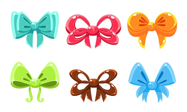 Colección de arcos coloridos Arcos brillantes se pueden usar para la decoración de invitaciones o tarjetas de felicitación Cajas de regalos Fiestas de vacaciones Ilustración vectorial sobre fondo blanco