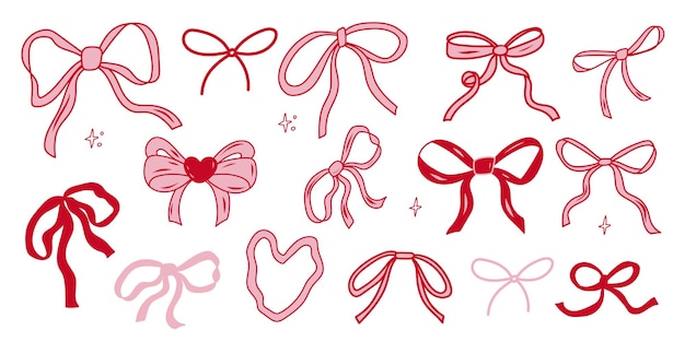 Colección de arcos decorativos rosados y rojos ideales para hacer artesanías y regalos