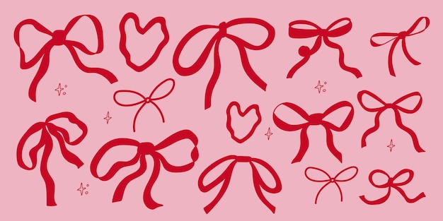 Colección de arcos rojos decorativos para artesanías y celebraciones