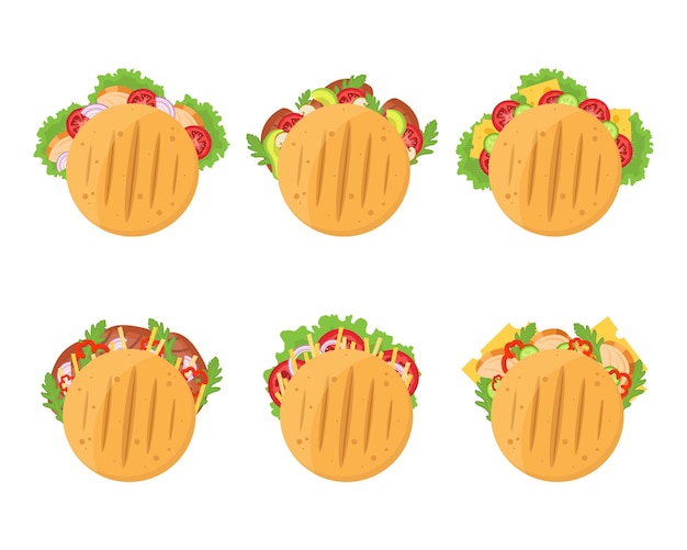 Colección de arepa colombiana tradicional con diferentes rellenos Ilustración vectorial