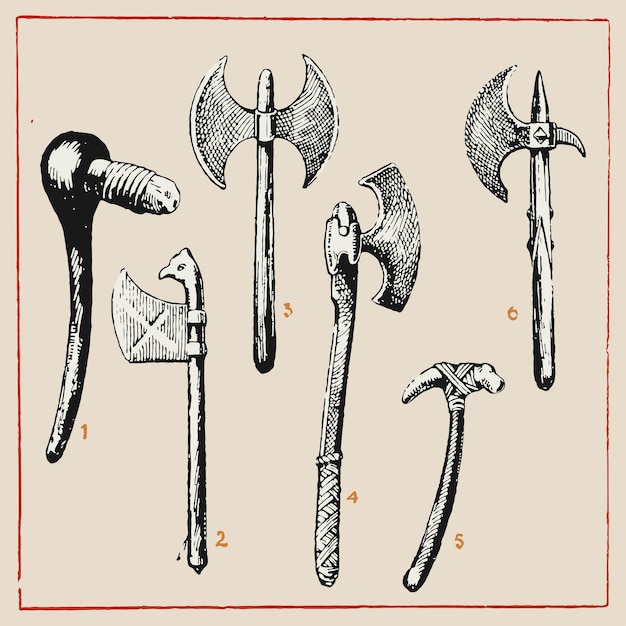 Colección de armas hachas viejos elementos vectoriales de diseño de plantilla de cartel de ilustración retro vintage