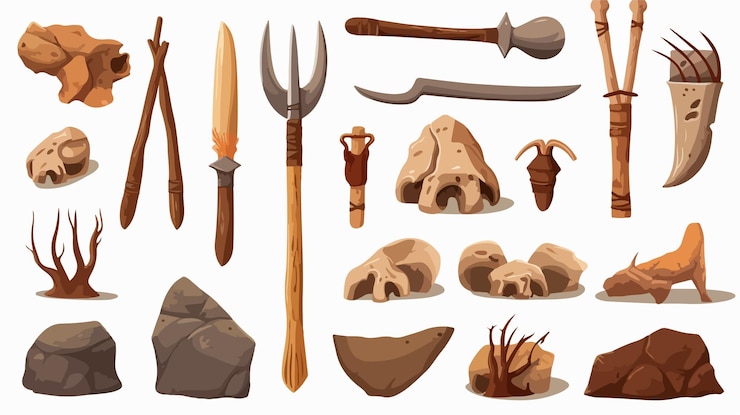 Vector colección de armas del hombre primitivo y del cazador