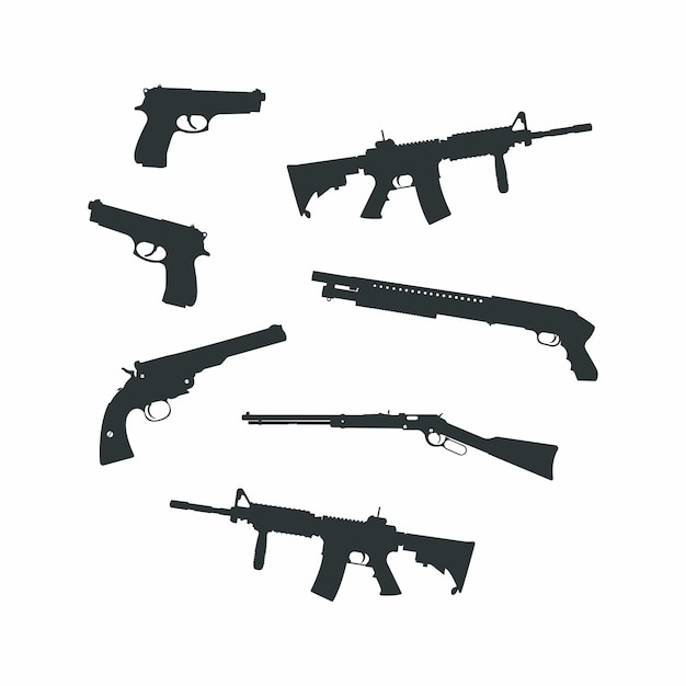 una colección de armas que están en un fondo blanco